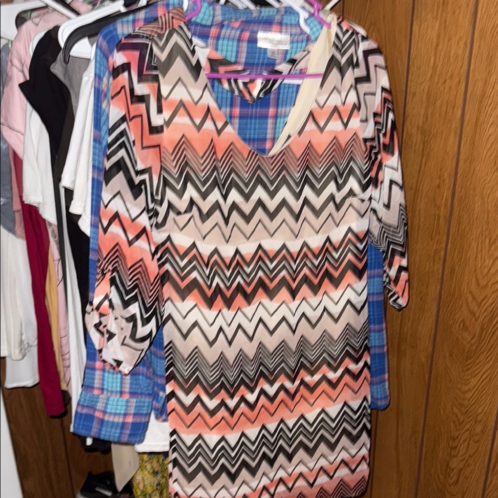Lily Rose Pink and Brown Graphic Tunic with 3/4 Sleeves